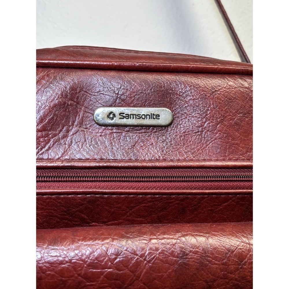 Samsonite Burgundy Leather Crossbody Shoulder Bag Vintage Organizer Purse Carry - Picture 2 of 8